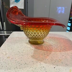 Kanawha Vintage Amerbina Glass Hobnail Jack in the Pulpit Bowl with handle